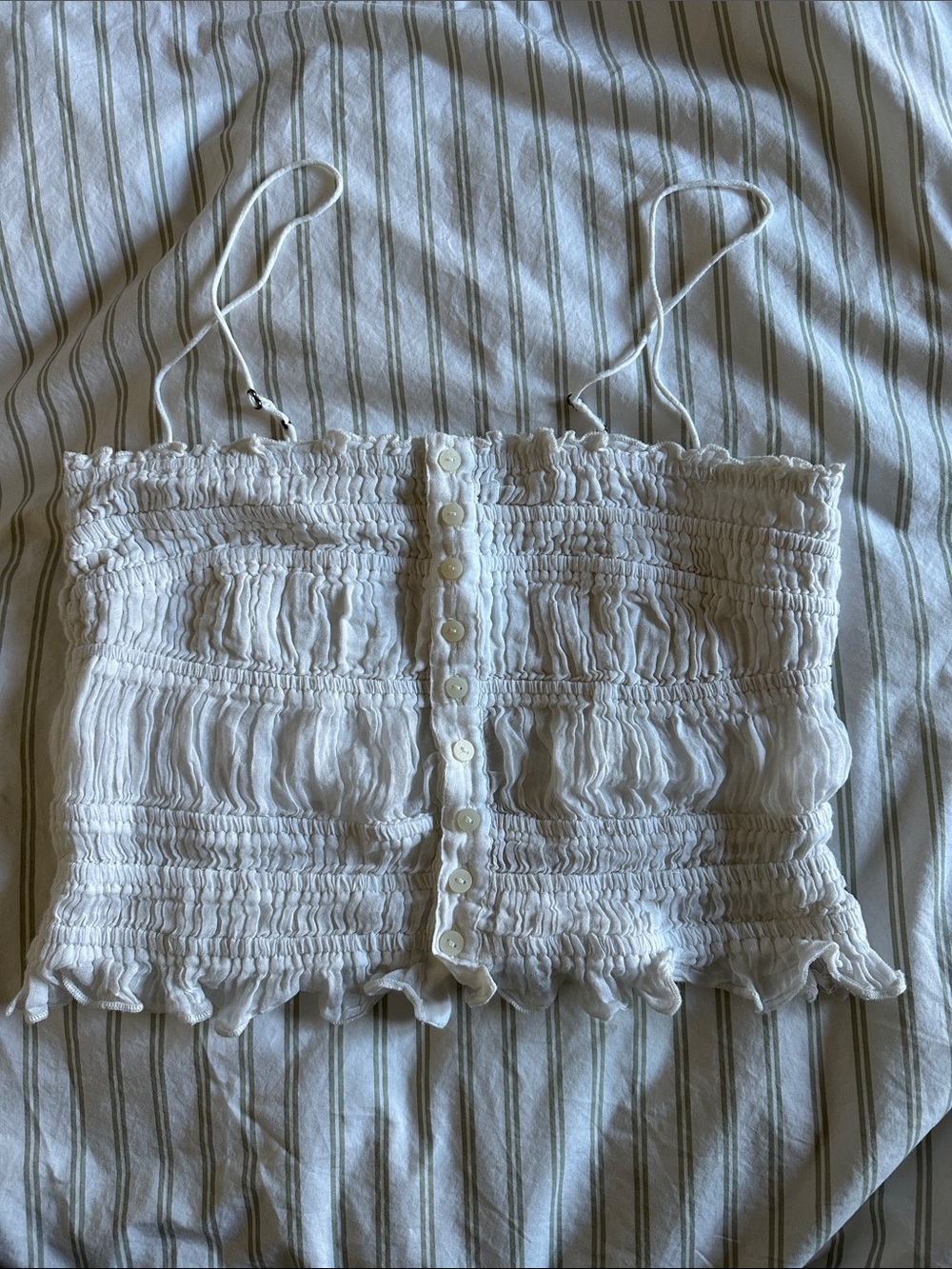 Free People White Smocked Button-Front Camisole Tank